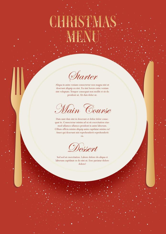 Minimal Christmas menu design with plate and cutlery design vector