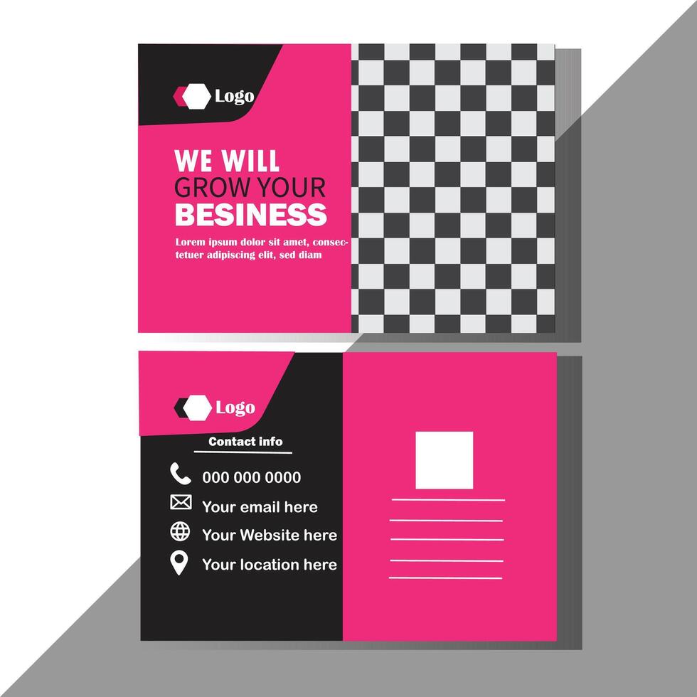 Postcard pink and black Design Template. vector