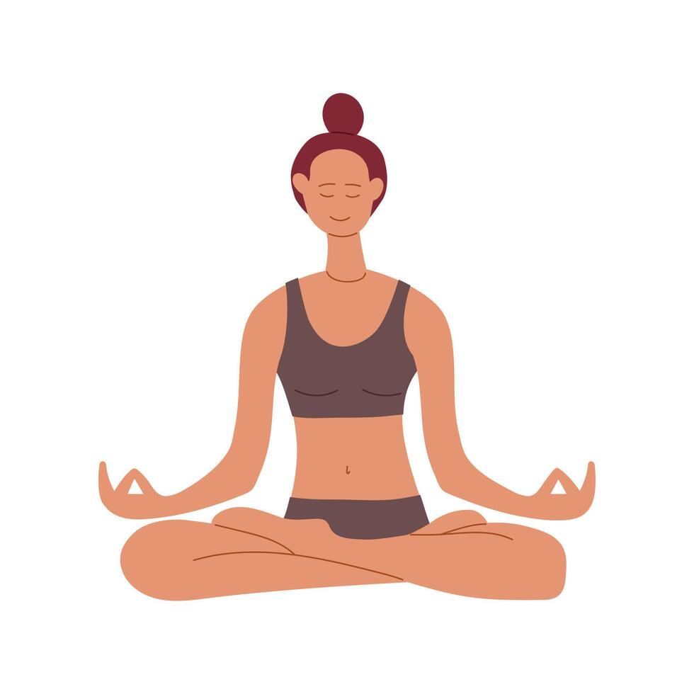 A woman practicing yoga in a seated meditation posture with a calm expression vector
