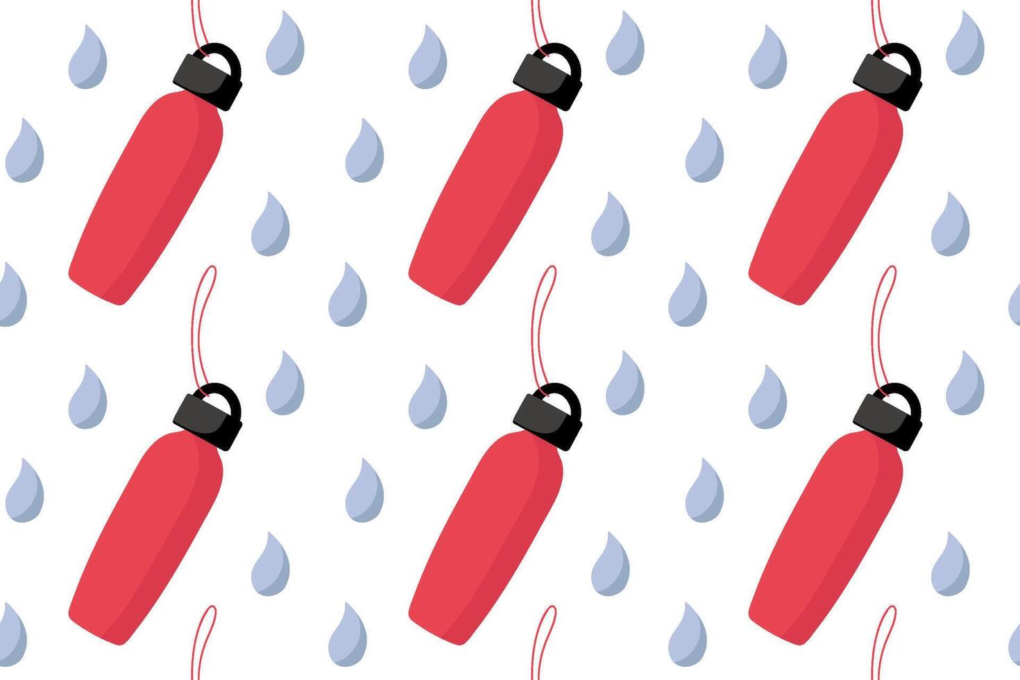 Colorful red water bottles with drops against a light background, perfect for hydration themes vector