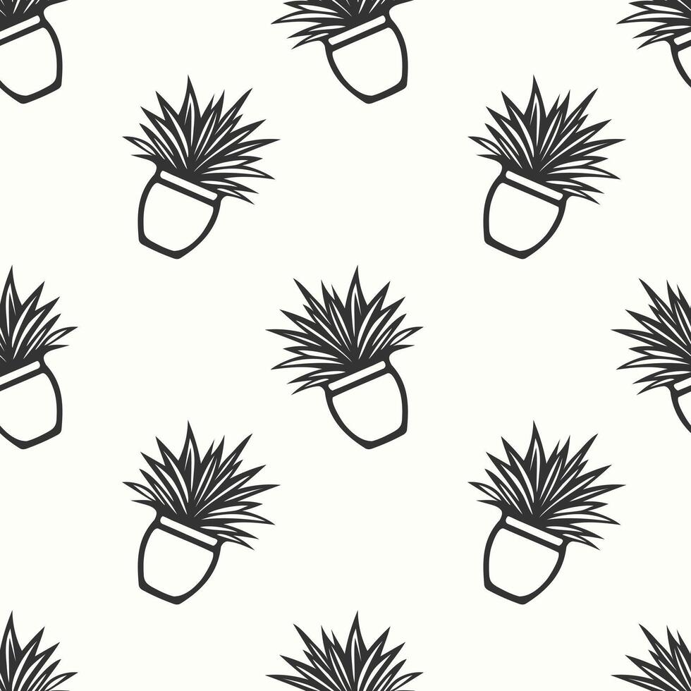 Pattern with indoor plants in pots on a cream background. Hand drawn doodle. vector
