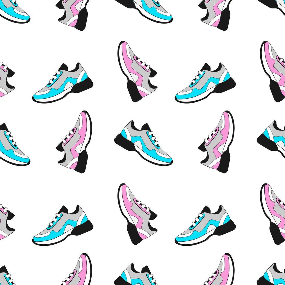 sneakers pattern with pink and blue elements, on white background. vector