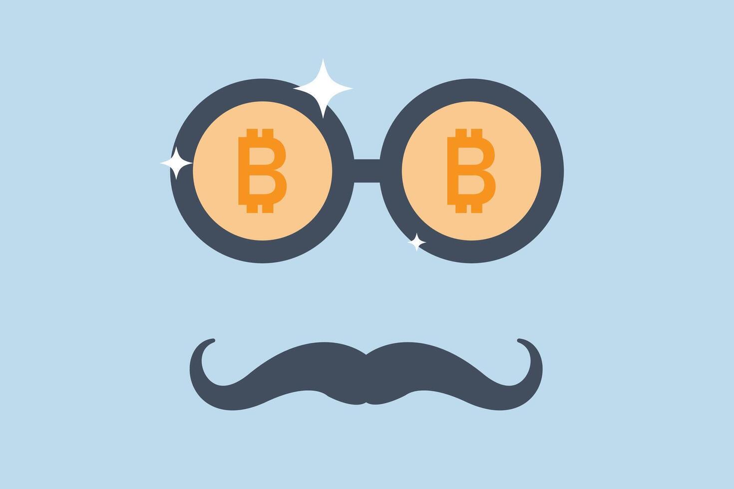 Bitcoin whale, Stylish glasses for geeks featuring a valuable Bitcoin sign and a mustache. vector