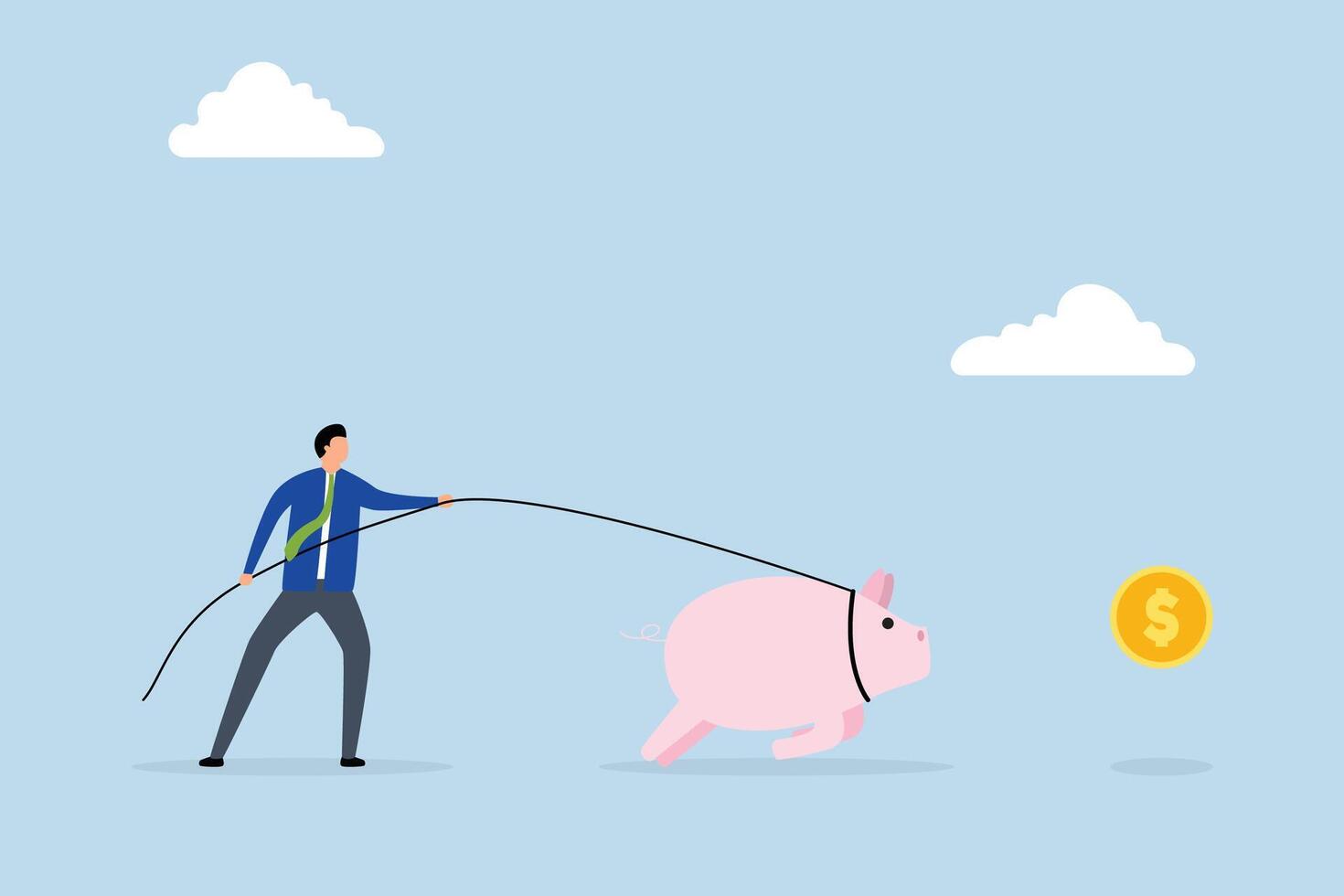 Best investment, Businessman investor searching for financial gain by putting money into a piggybank to increase savings. vector