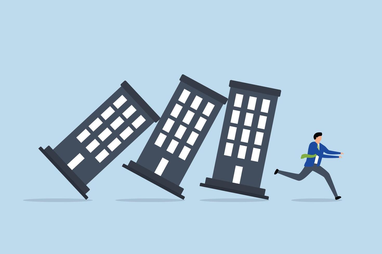 property debt crisis causing domino effect, Anxious business investor flees from falling housing market chain reaction. vector