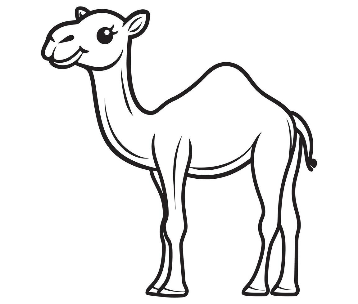 Camel cartoon illustration coloring page of a cute camel vector