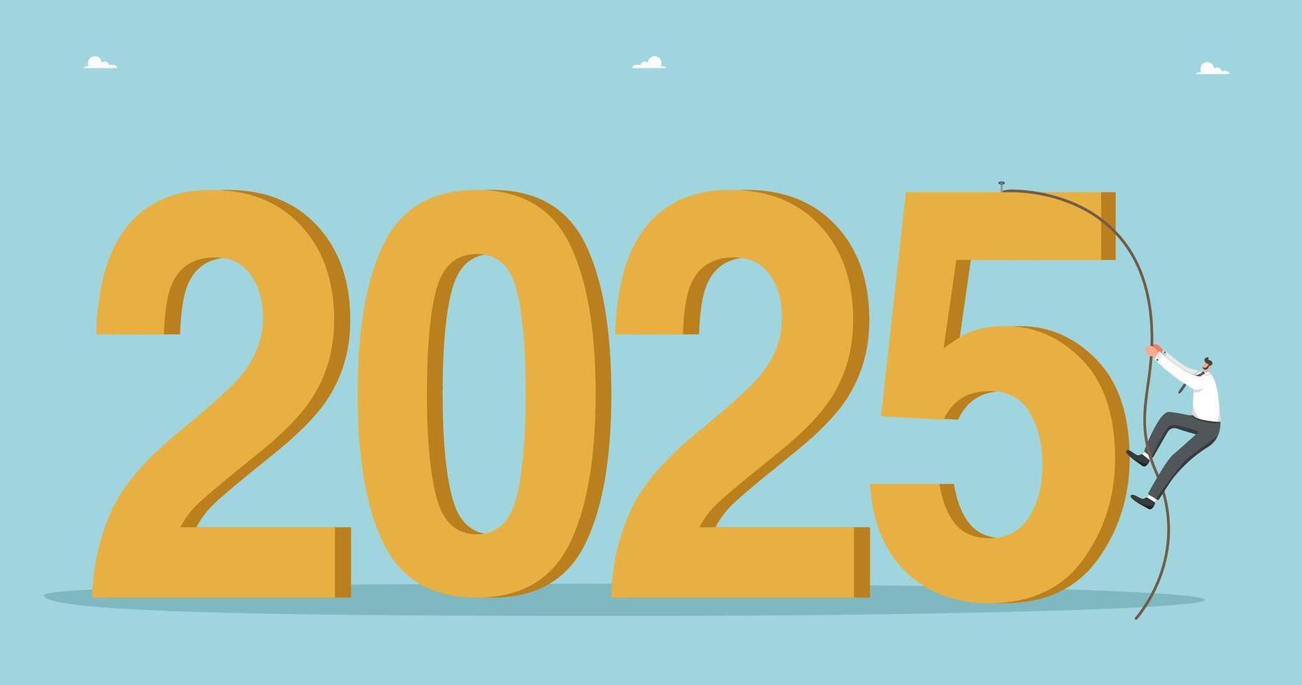 Man climbs rope to 2025 vector