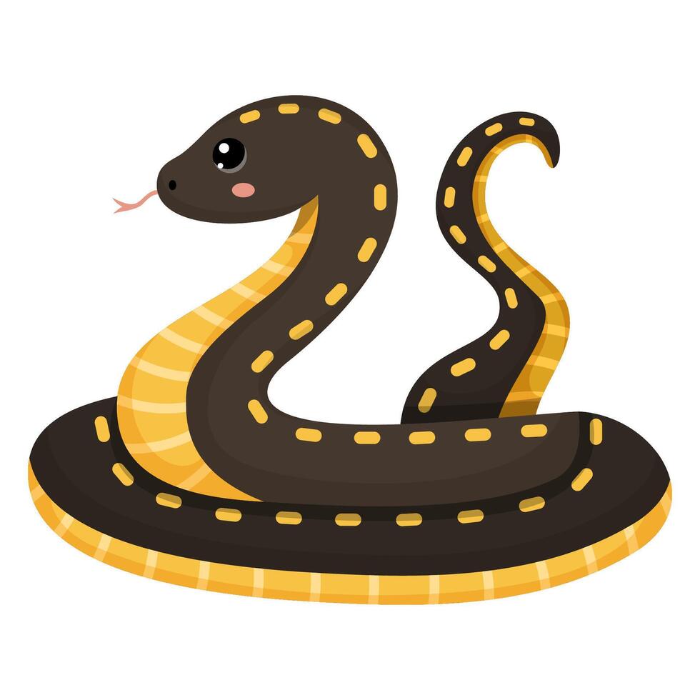 Cute dark brown and yellow snake vector