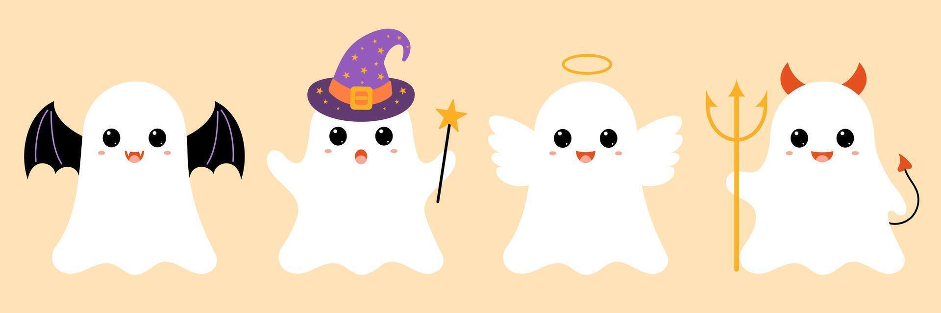 Magical halloween ghosts vector