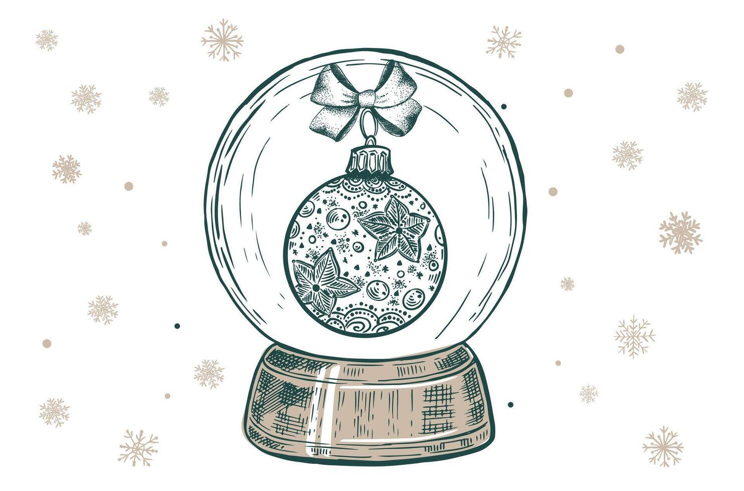 Christmas snow globe, Hand drawn , illustration. vector