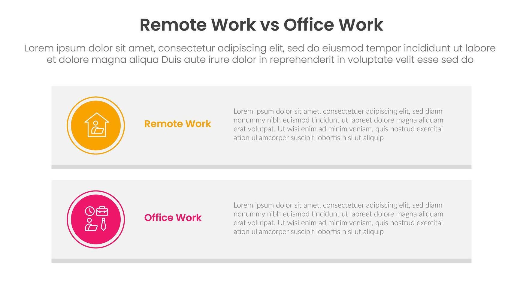 remote work vs office work comparison concept for infographic template banner with long rectangle box vertical with two point list information vector