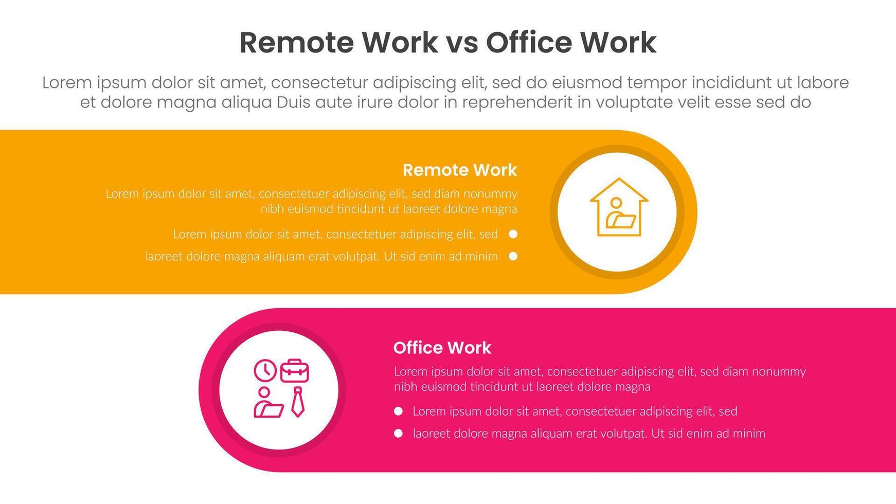 remote work vs office work comparison concept for infographic template banner with horizontal round rectangle box with two point list information vector