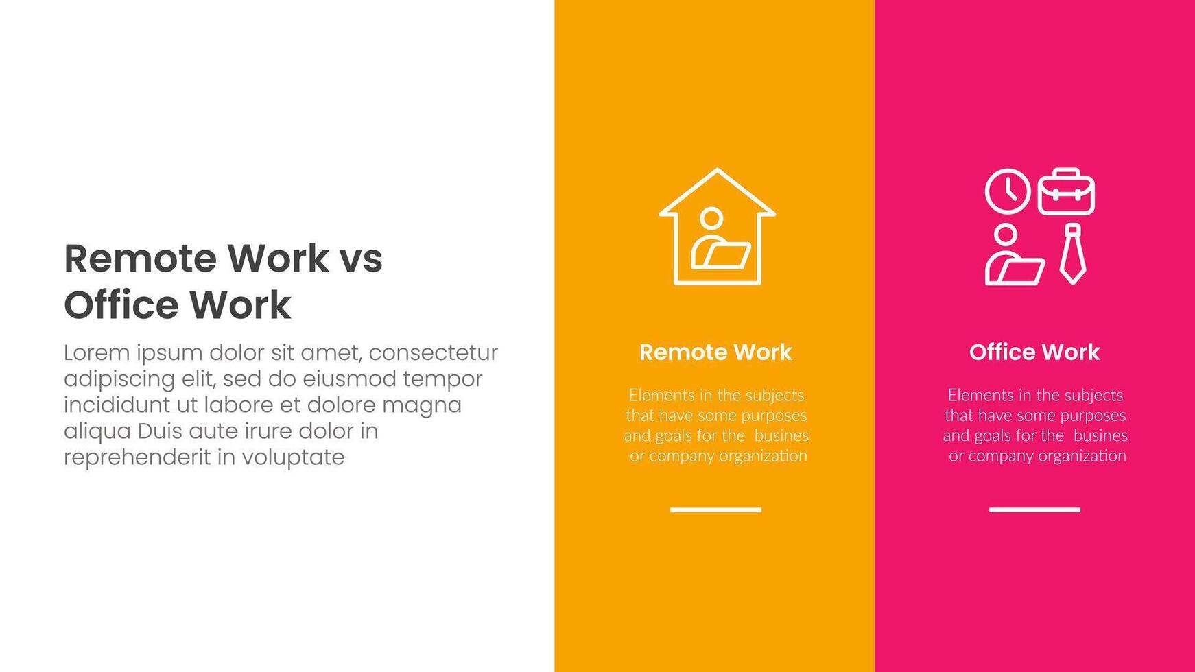 remote work vs office work comparison concept for infographic template banner with big column banner on right layout with two point list information vector