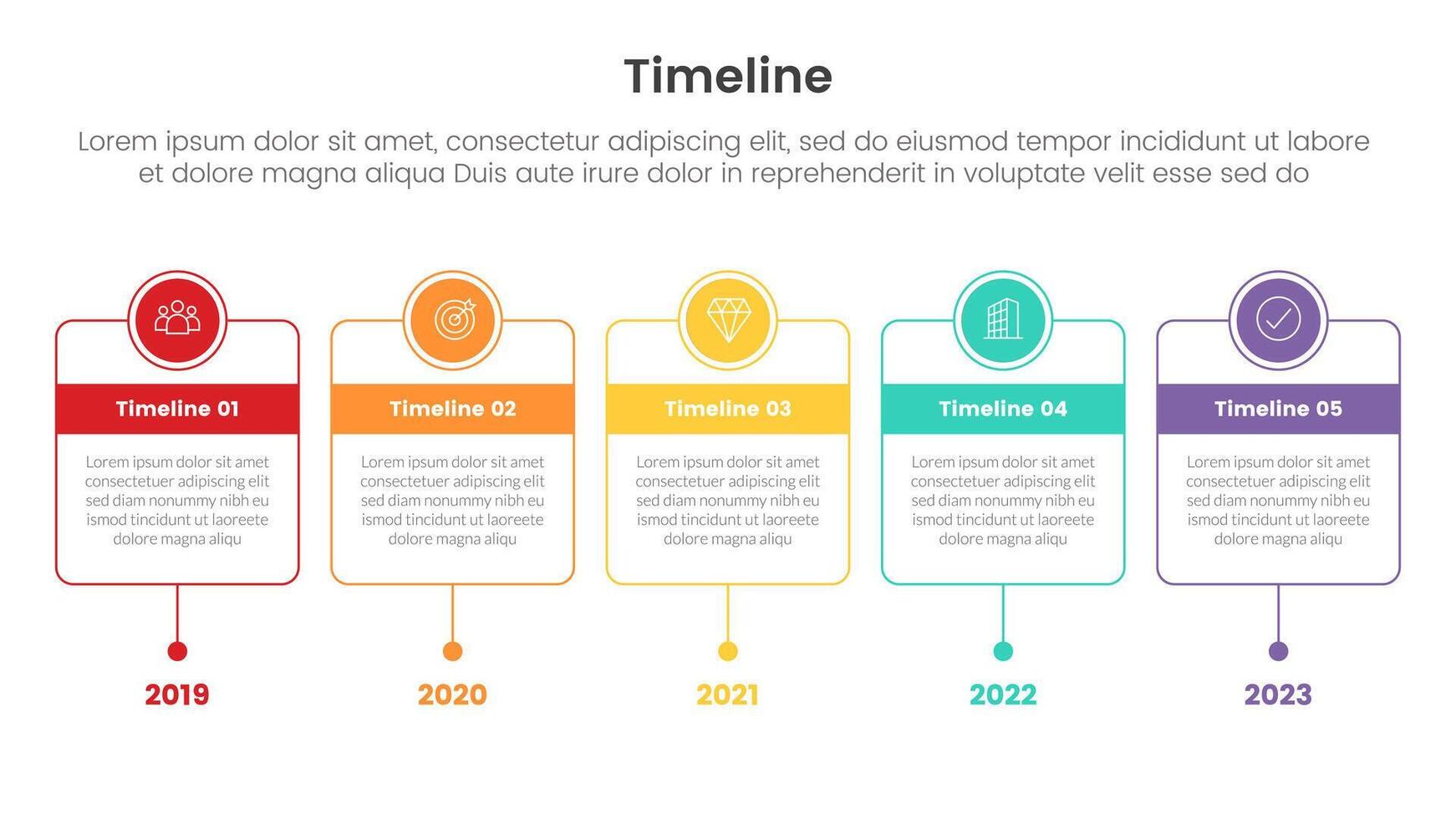 timeline set of point infographic with outline box with circle badge on top with 5 point for slide presentation template vector