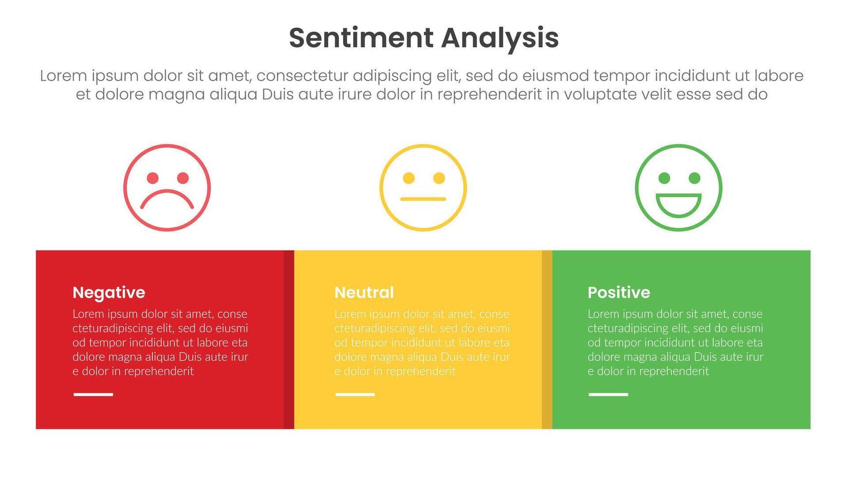 sentiment analysis framework infographic template with outline emotion face and rectangle box with 3 point list information for slide presentation vector