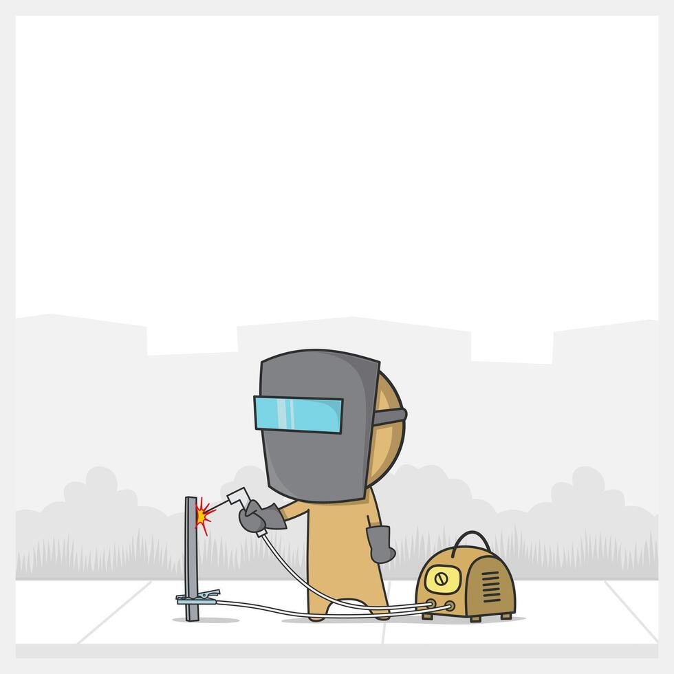 Welder in a mask welds metal vector