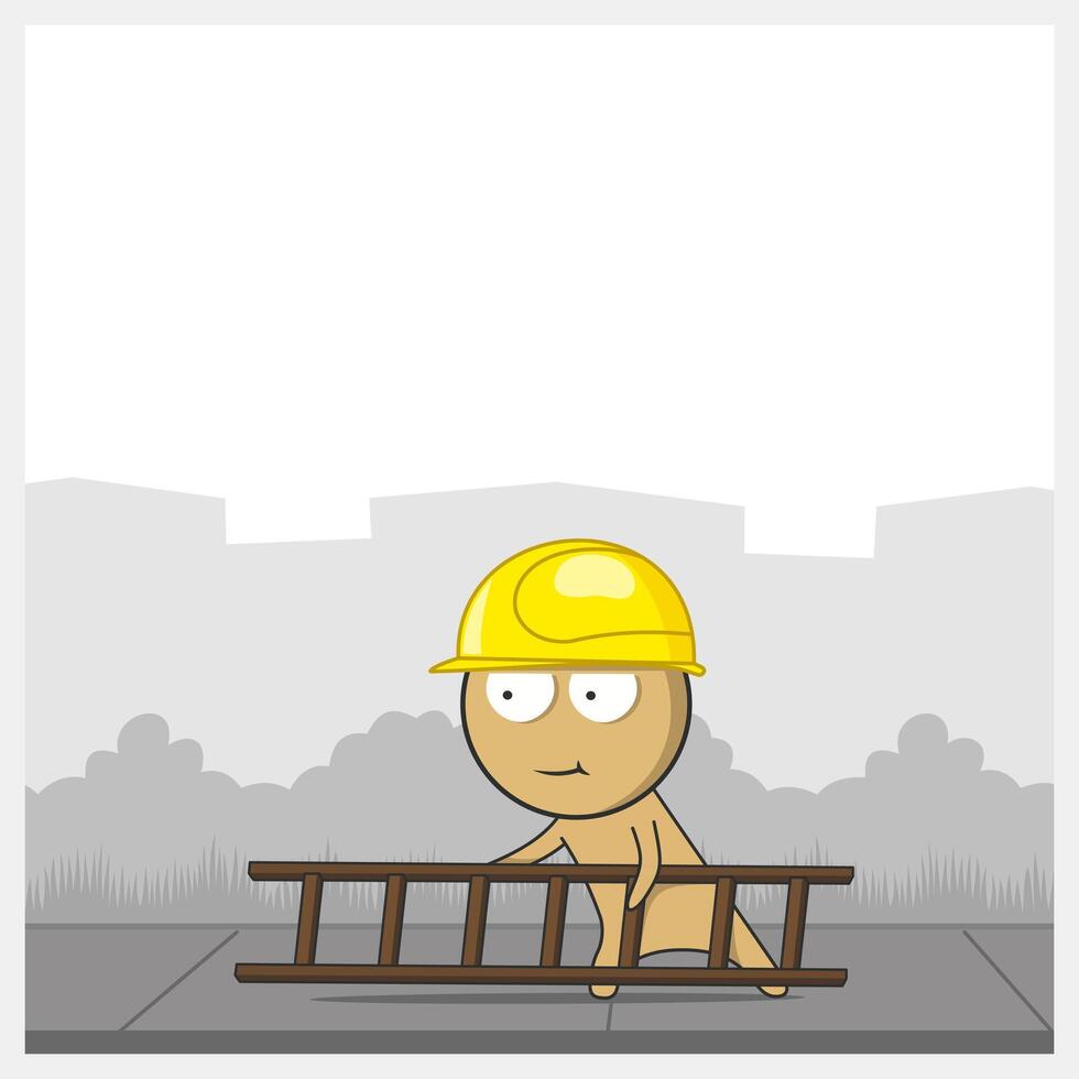 Builder with a ladder at a construction site vector