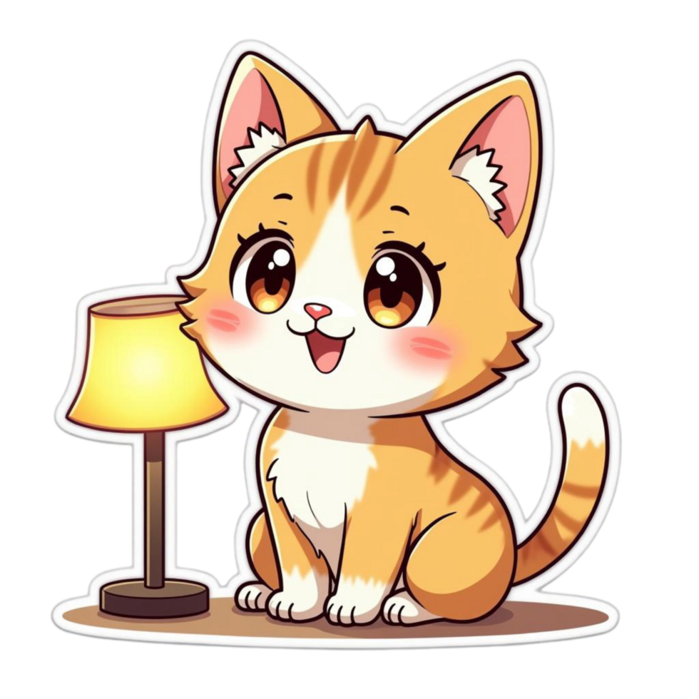 cute cat with lamp png