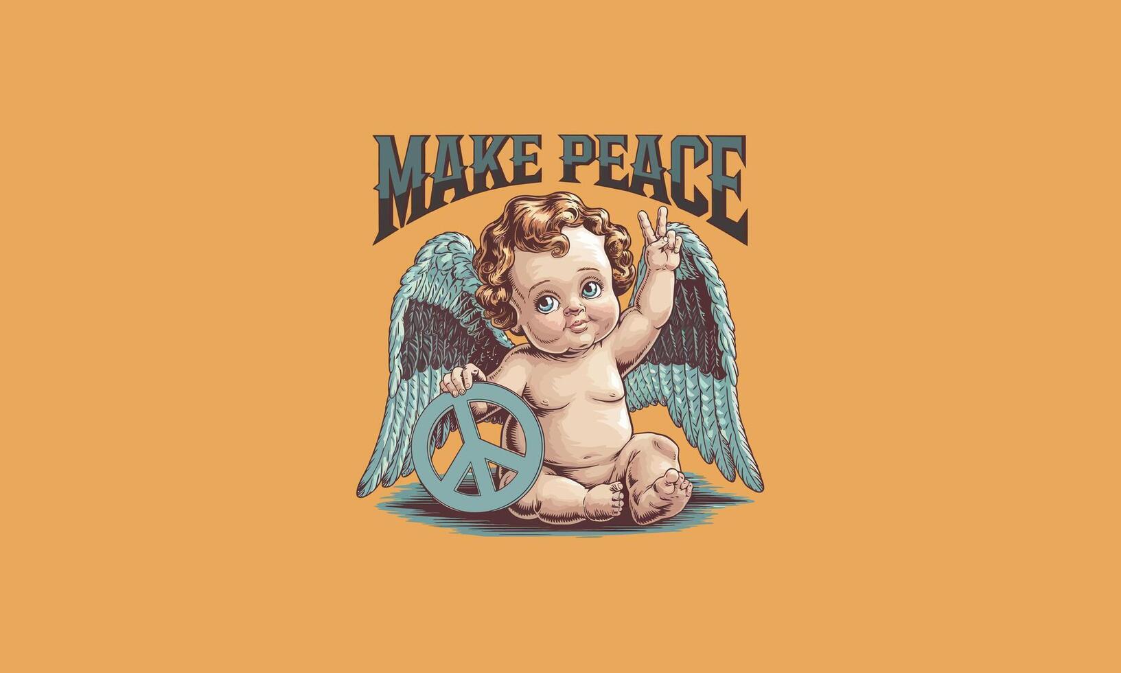 Angel baby holding peace symbol with hand gesture of peace. vector