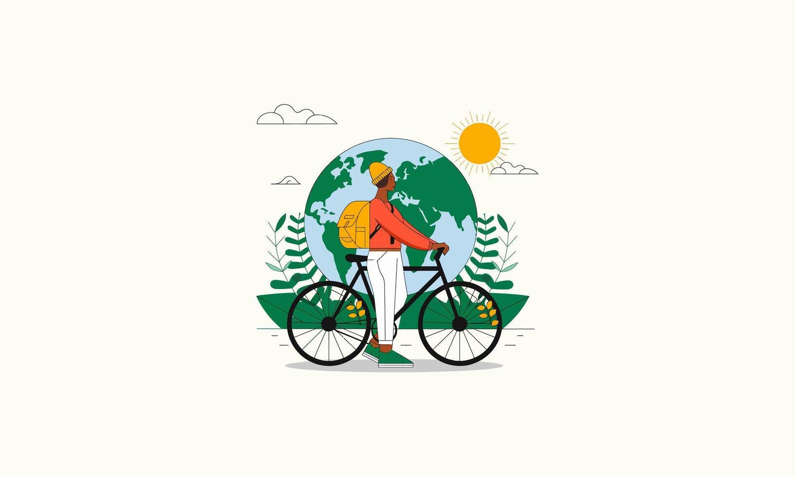 A person cycling outdoors with the Earth and nature in background. vector
