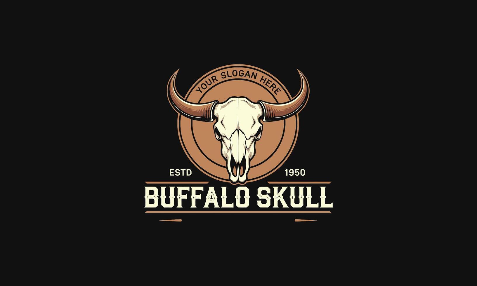Vintage logo featuring a buffalo skull with western elements. vector