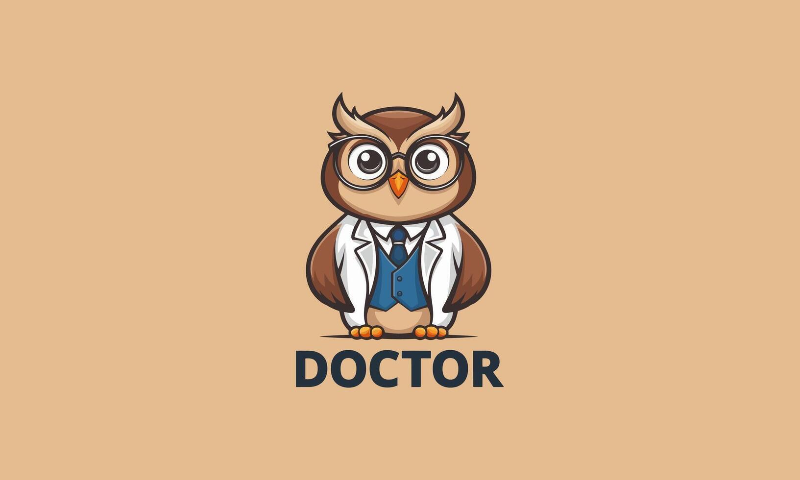 An owl dressed as a doctor with glasses, looking intelligent and professional. vector