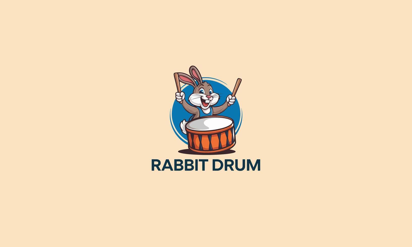 Happy rabbit playing a drum with enthusiasm and joy. vector
