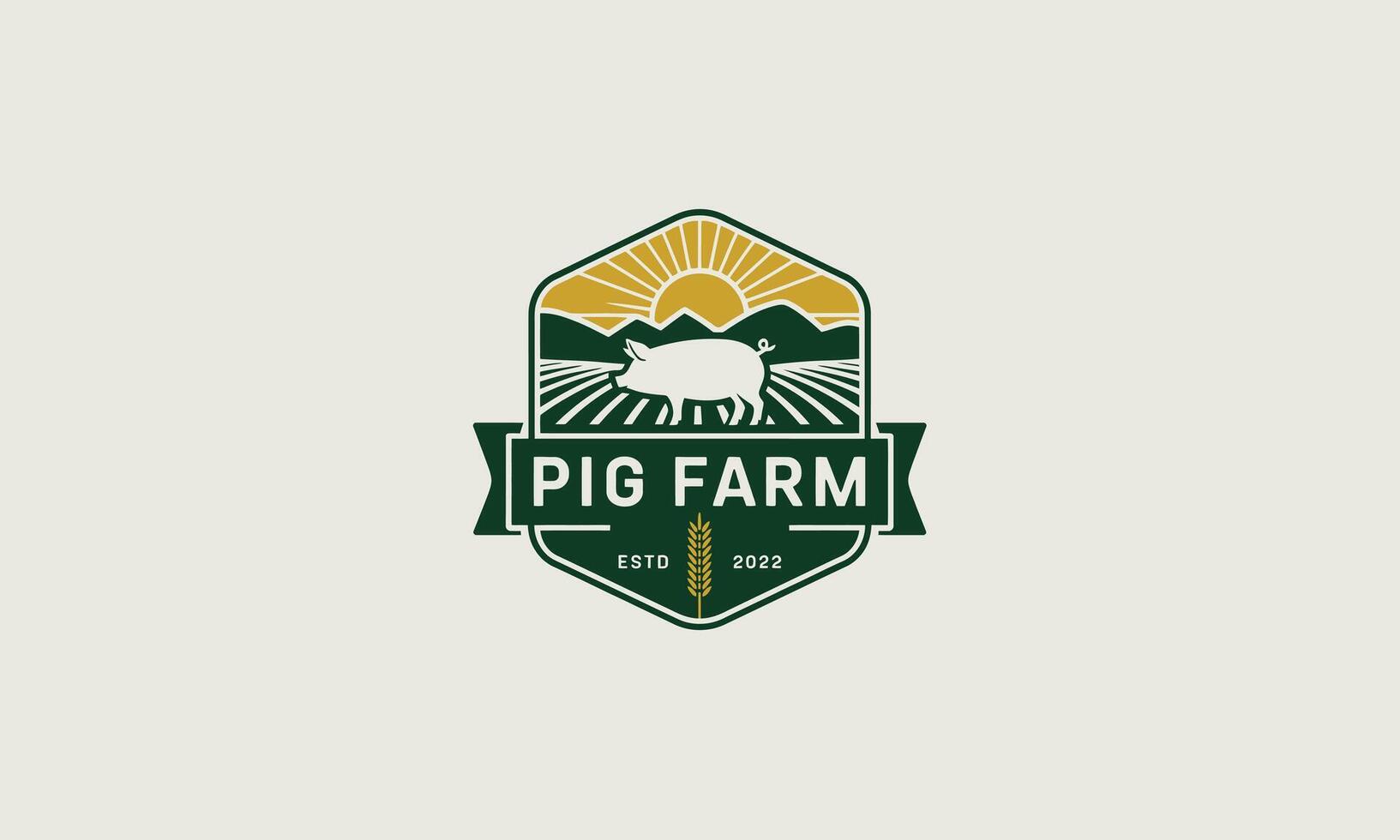 showing a pig farm logo with fields and sun vector