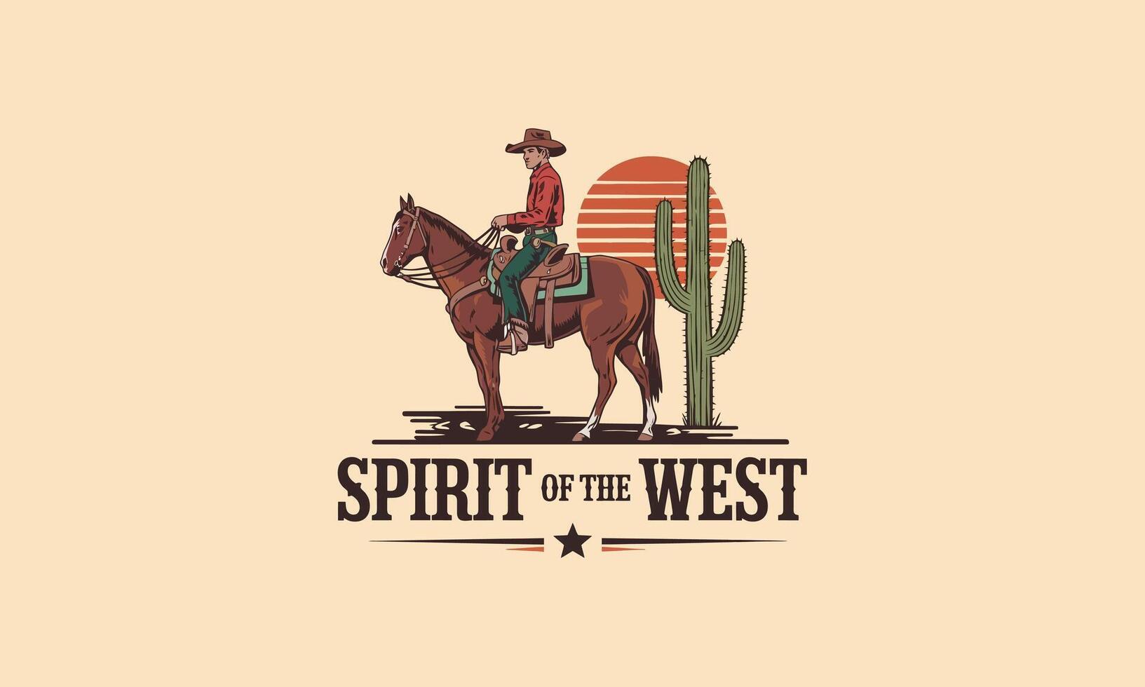 Cowboy on horseback with cactus, representing the wild west spirit. vector