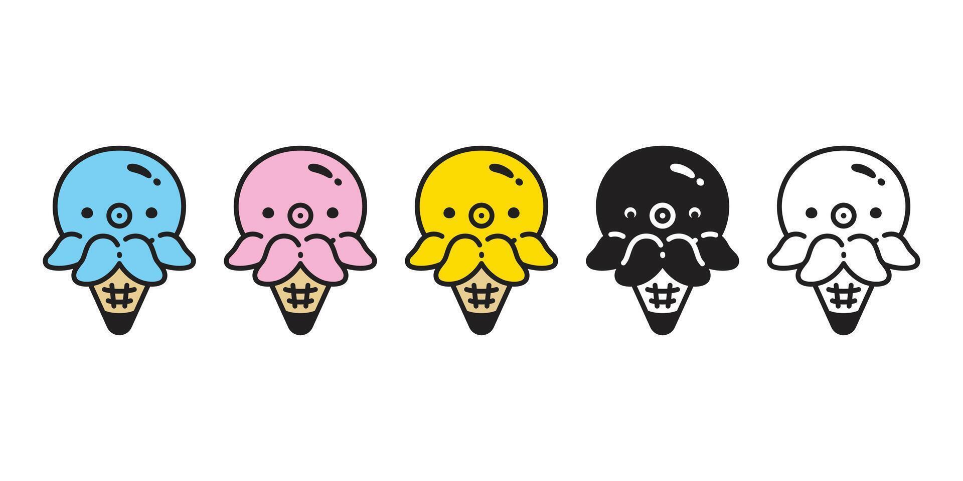 Octopus icon fish squid ice cream cone cartoon character symbol illustration design vector