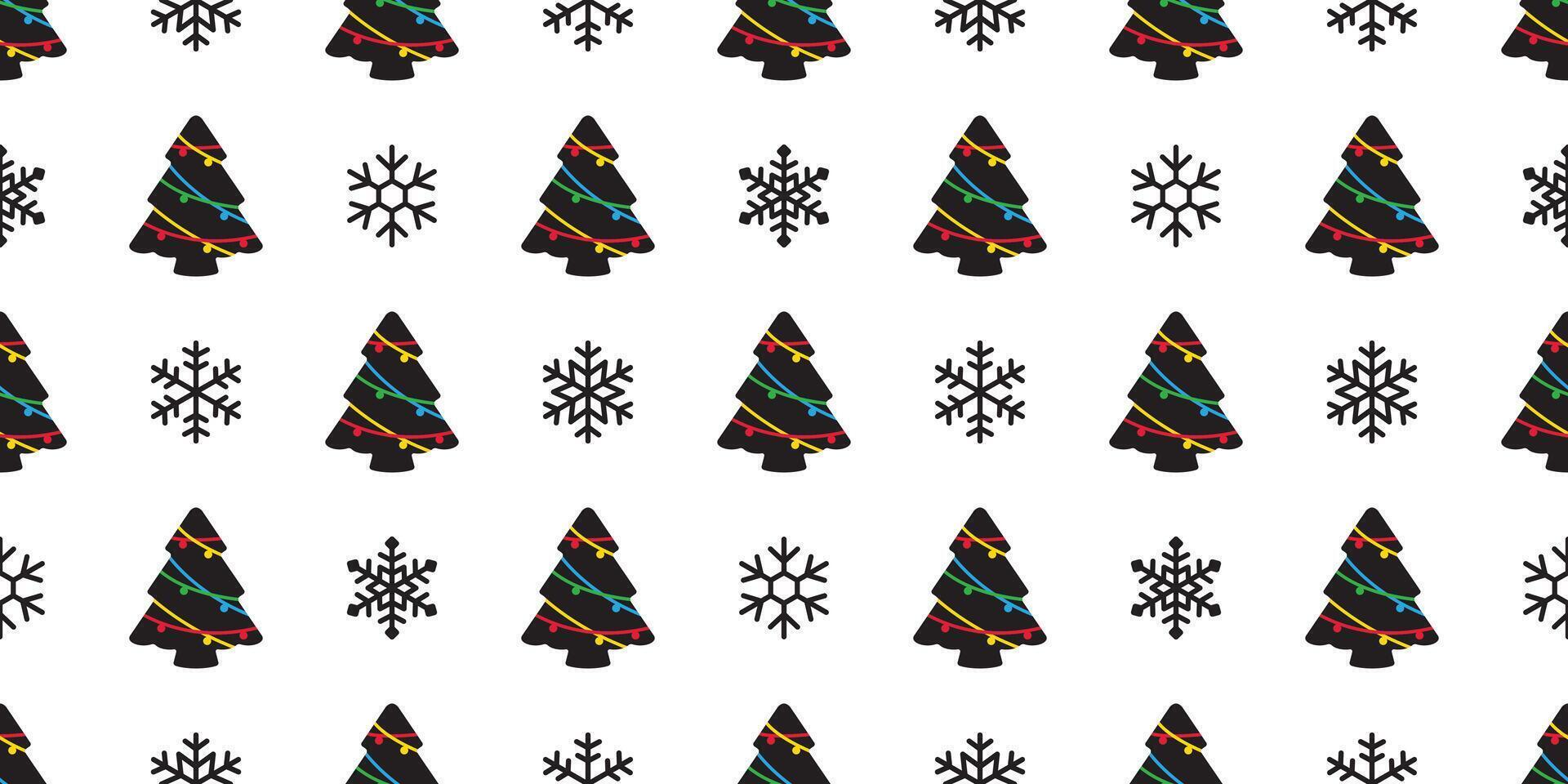 christmas tree seamless pattern snowflake Santa Claus cartoon gift wrapping paper tile wallpaper scarf isolated repeat background illustration design vector