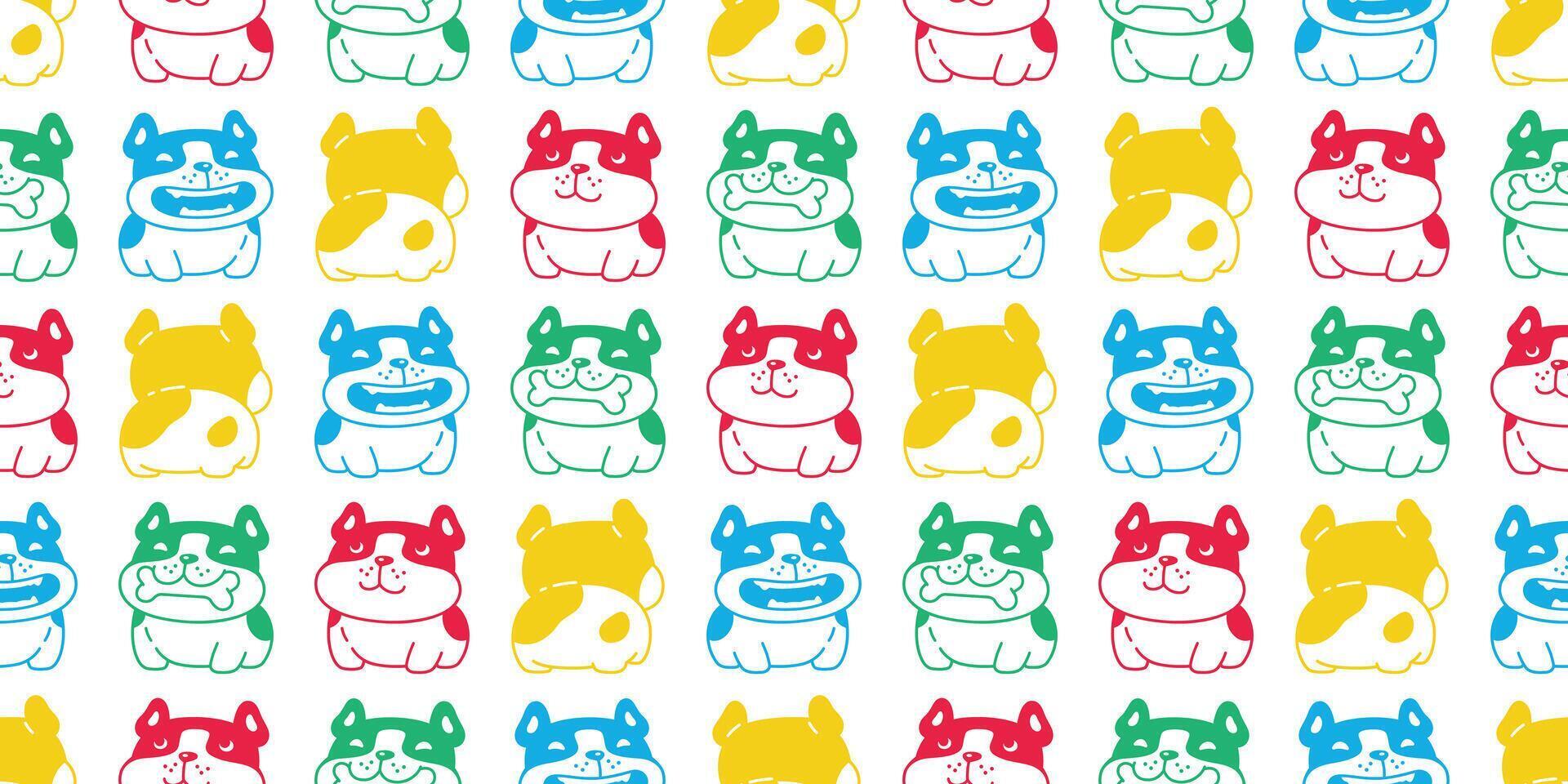 dog seamless pattern french bulldog colorful pet puppy smile bone food bowl breed cartoon repeat wallpaper doodle tile background illustration scarf design isolated vector