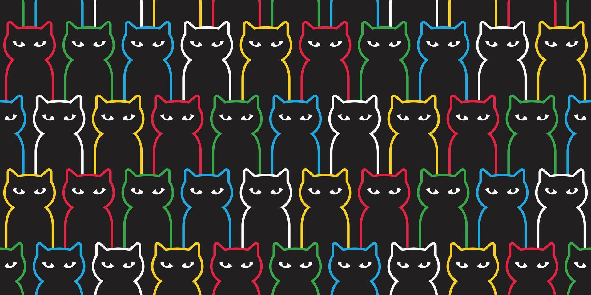 cat seamless pattern black kitten calico colorful gift wrapping paper tile background scarf isolated repeat wallpaper cartoon illustration design vector