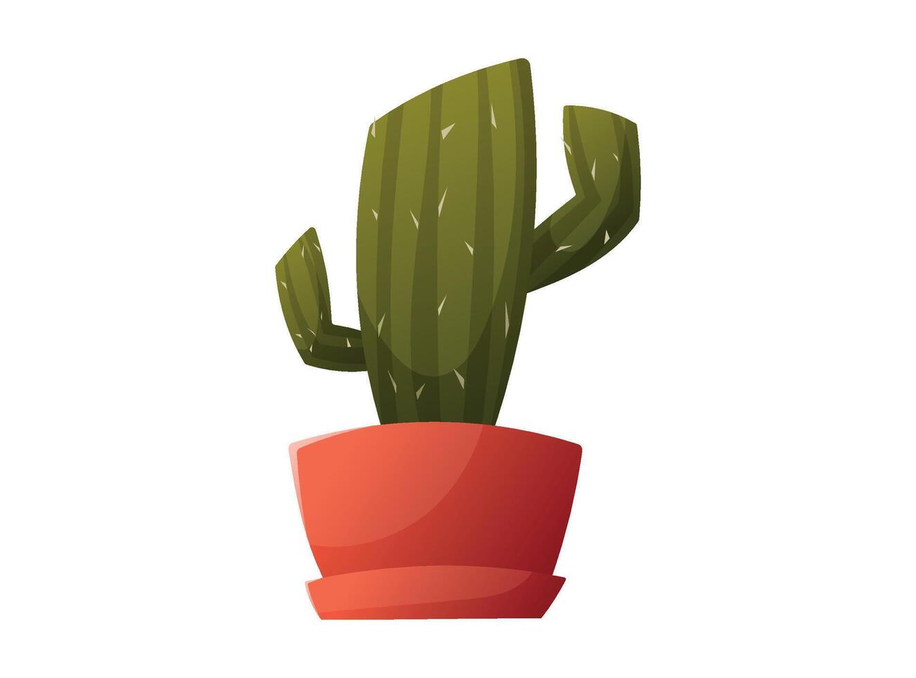 Cartoon isolated on white illustration of house plant, cactus in clay pot. vector