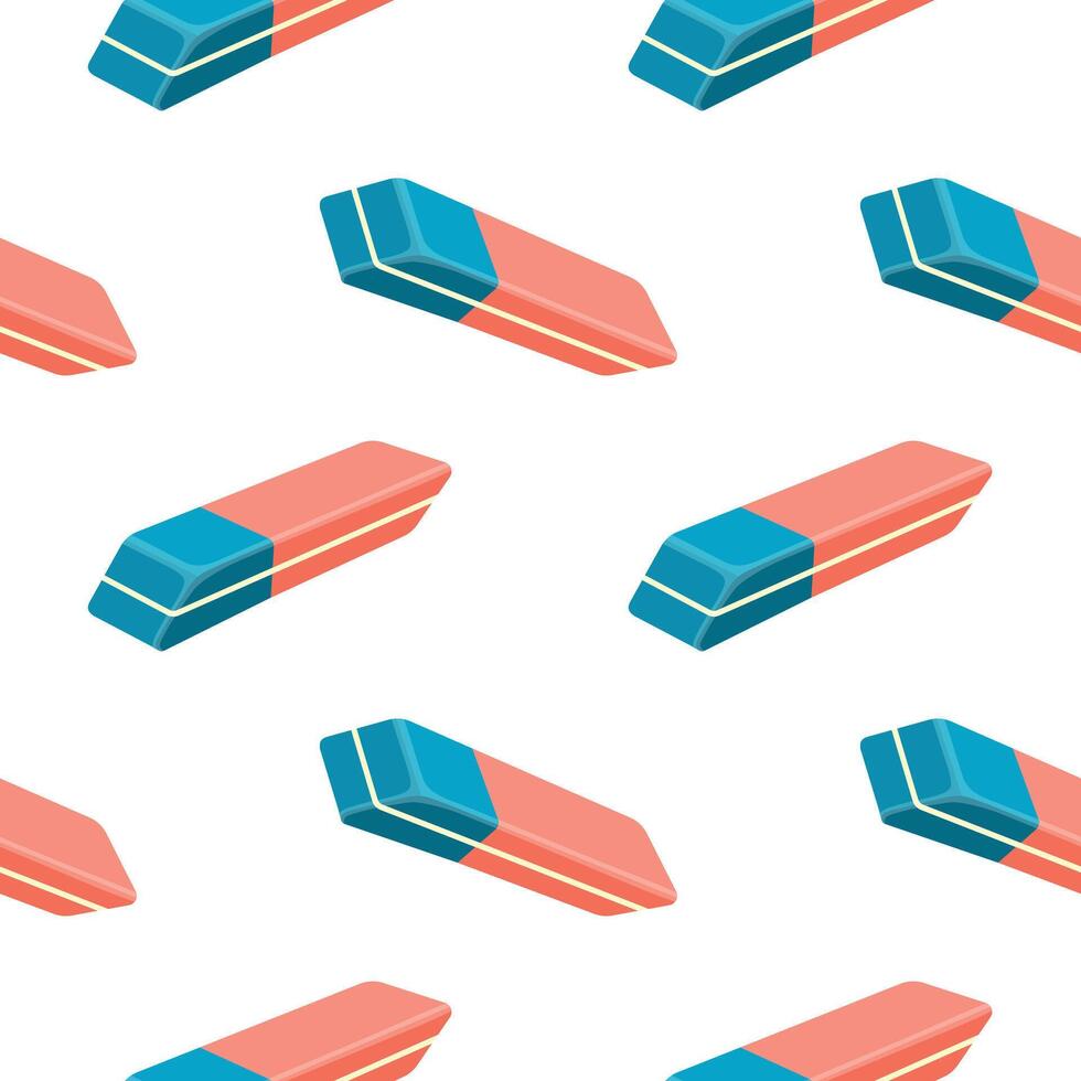 Seamless pattern of hand drawn of double coloured eraser. Design for educational prints, scrapbooking, textile, home or office decor, school stationery, paper craft. vector