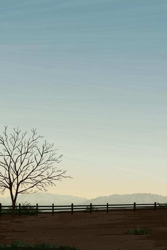 Silhouette countryside landscape at cliff in autumn season have mountain ranges with vanilla sky vertical background graphic illustration. vector