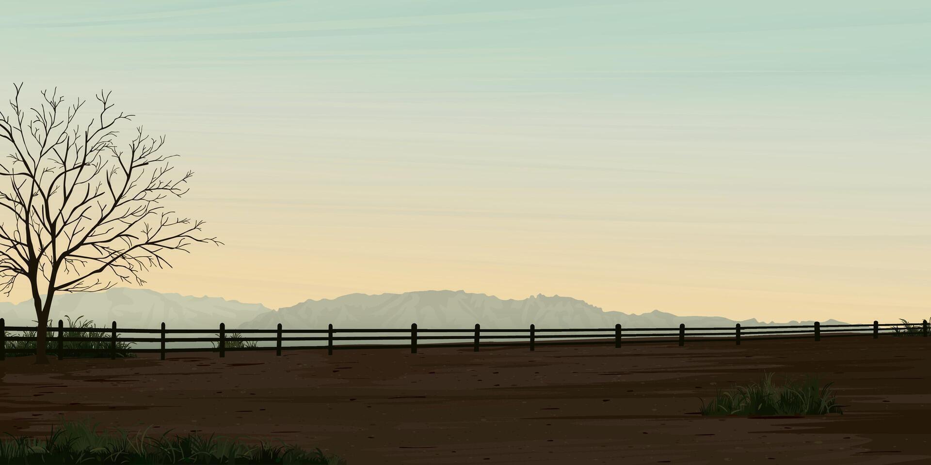 Silhouette countryside landscape at cliff in autumn season have mountain ranges with vanilla sky background graphic illustration. vector