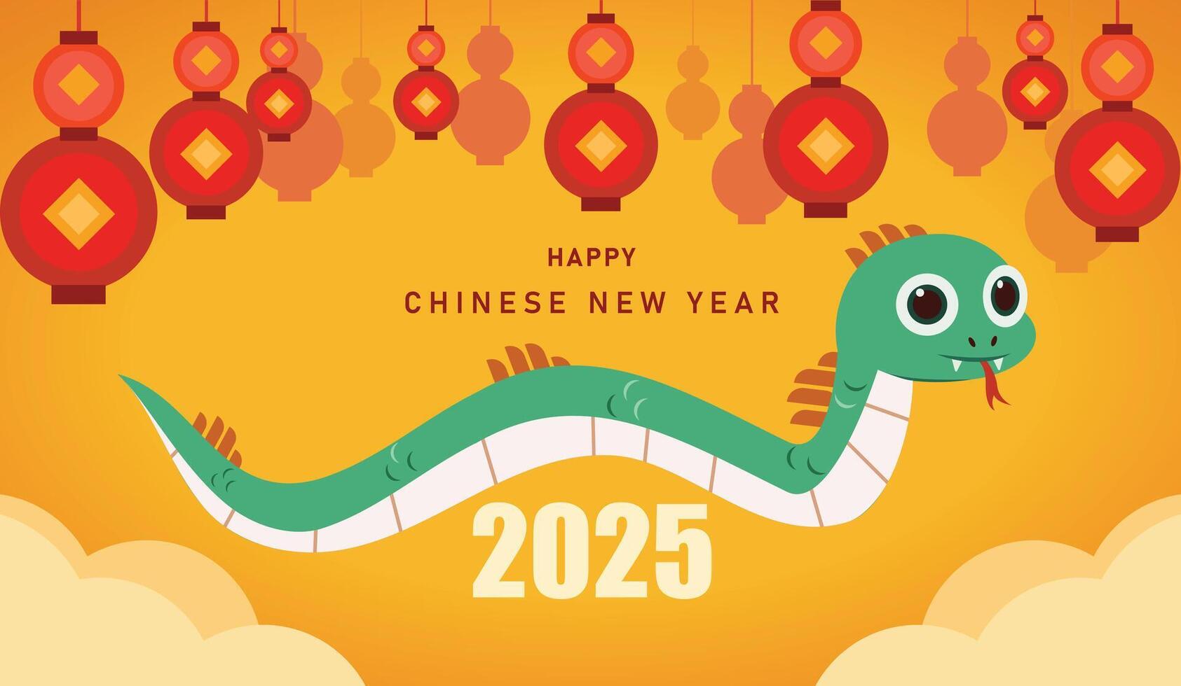2025 Chinese New Year background with cute snake horizontal design, Happy new year. vector