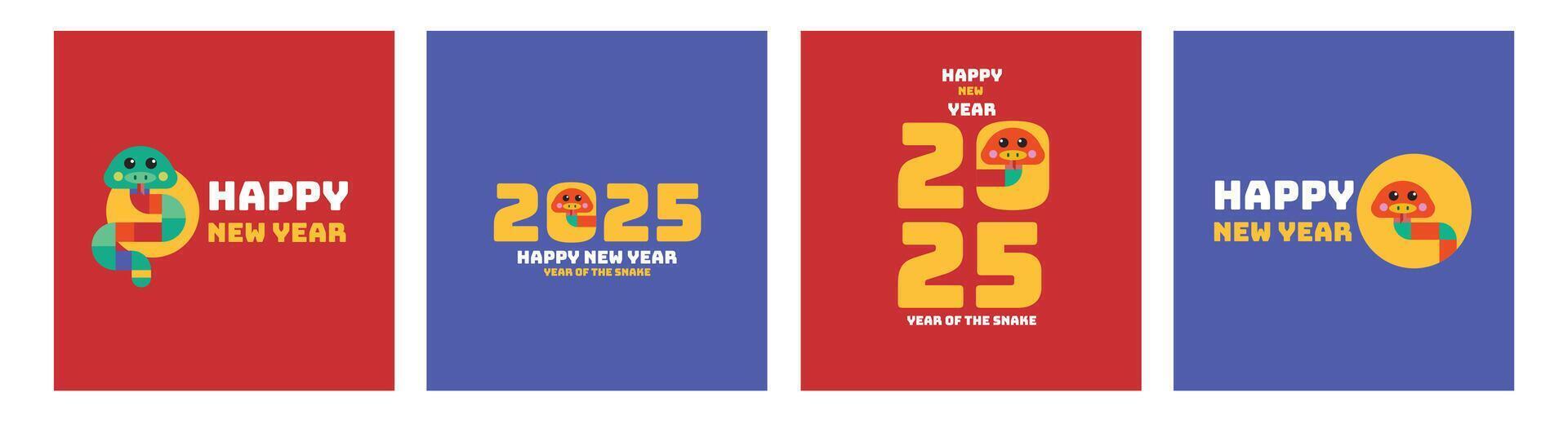2025 Happy Chinese New Year beautiful modern set, 2025 Year of the snake vector