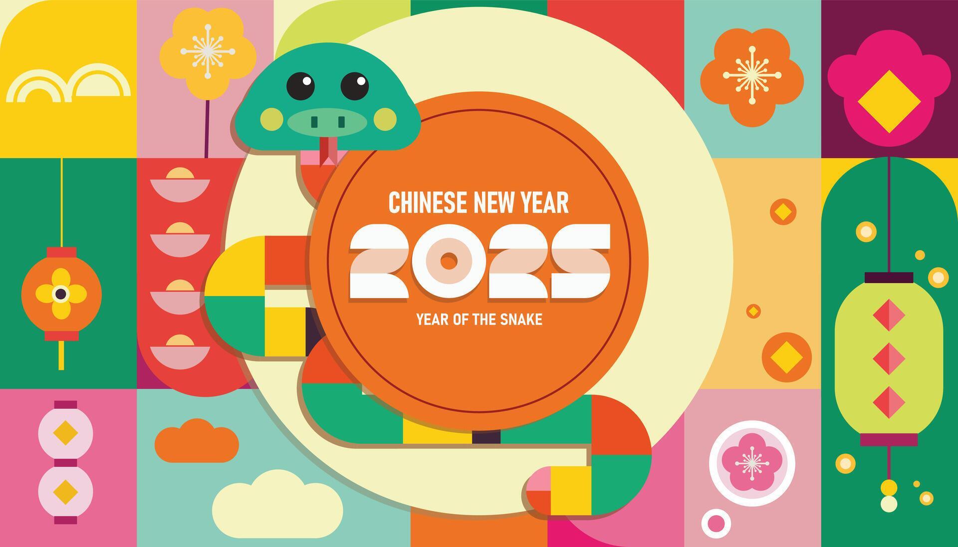 Chinese new year 2025, Happy new year 2025 modern art banner template, Year 2025. Calendar