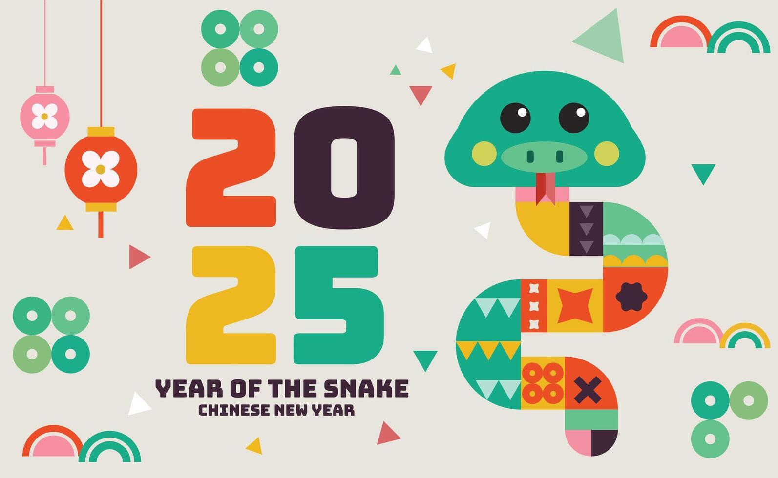 happy new year 2025, chinese new year, year of the snake, modern flat geometric style chinese zodiac snake vector