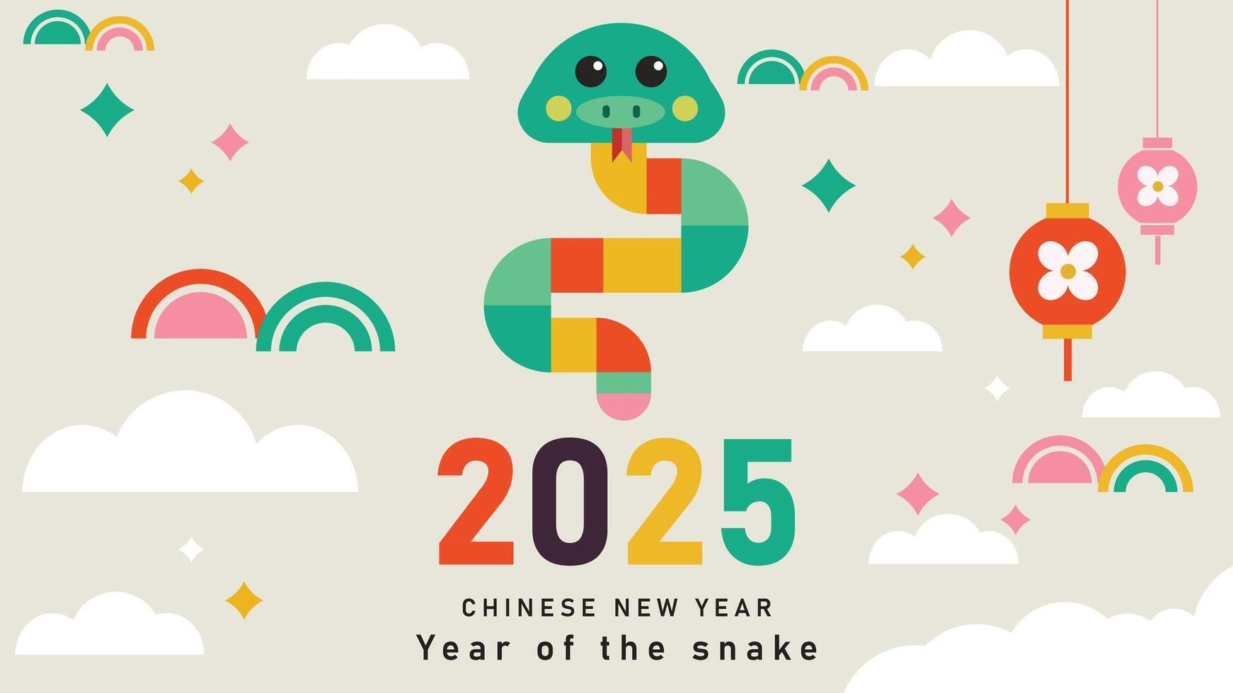 2025 Chinese New Year, year of the snake. Chinese zodiac snake in geometric flat modern style vector
