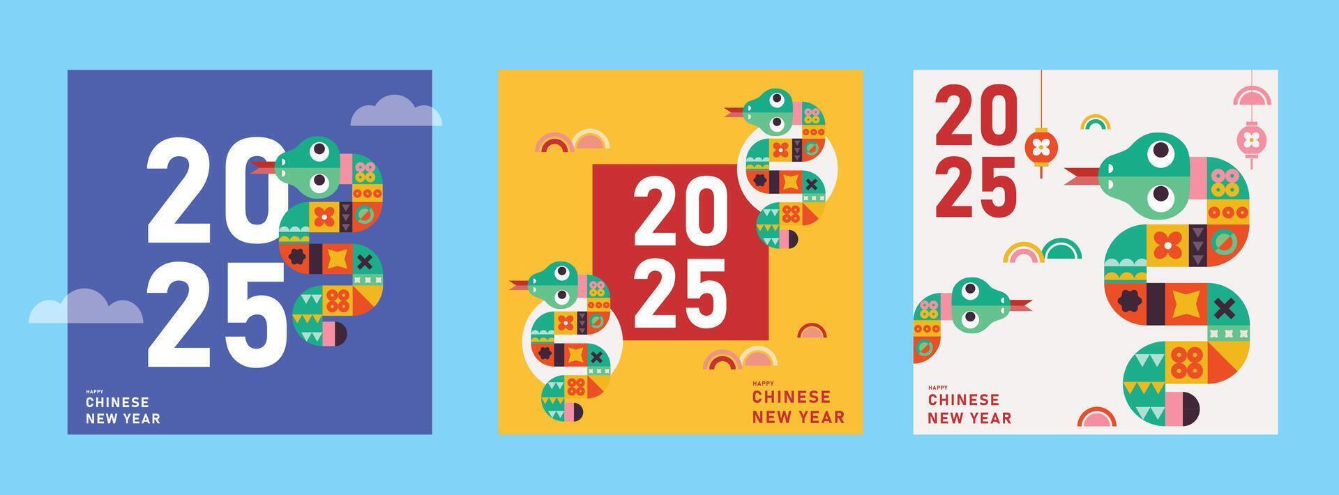 2025 chinese new year, Happy Chinese New Year beautiful modern set, 2025 Year of the Snake vector