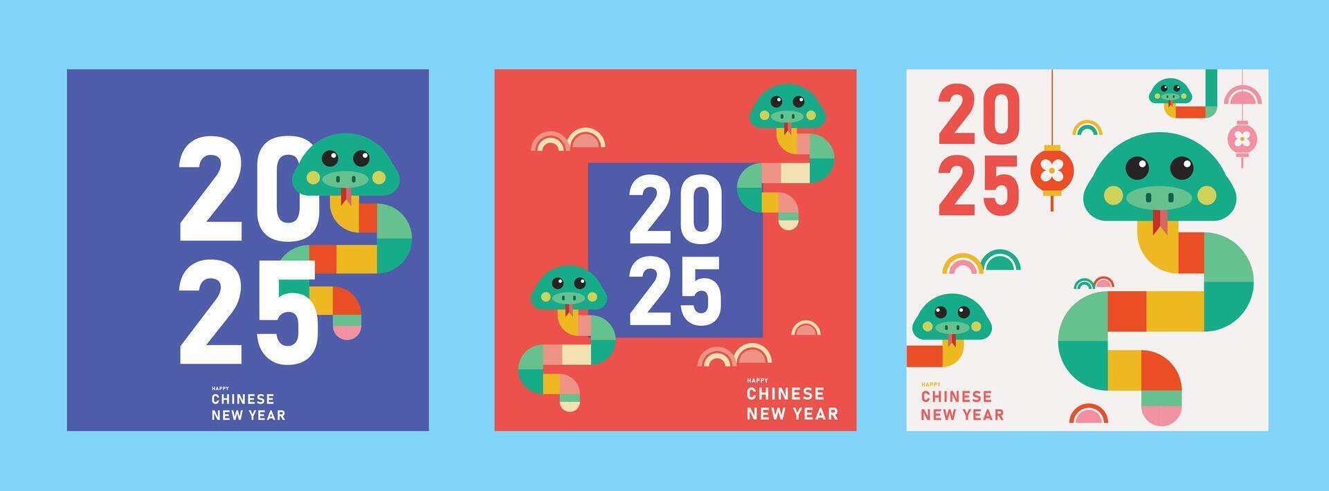 happy new year 2025, chinese new year 2025, year of the snake, modern flat geometric style, chinese zodiac snake vector