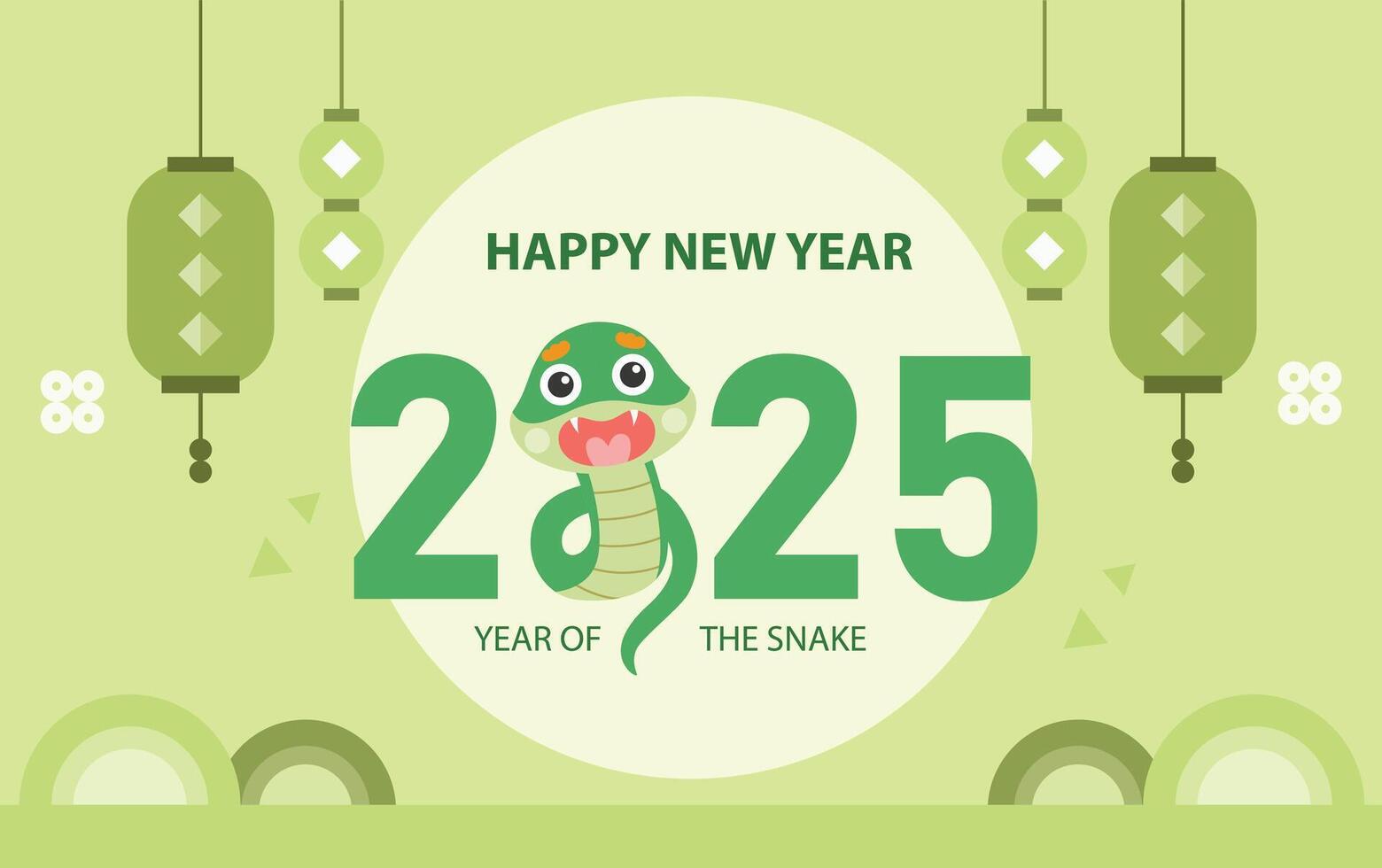 Chinese New Year 2025. green background with snake. Year of snake, illustration vector
