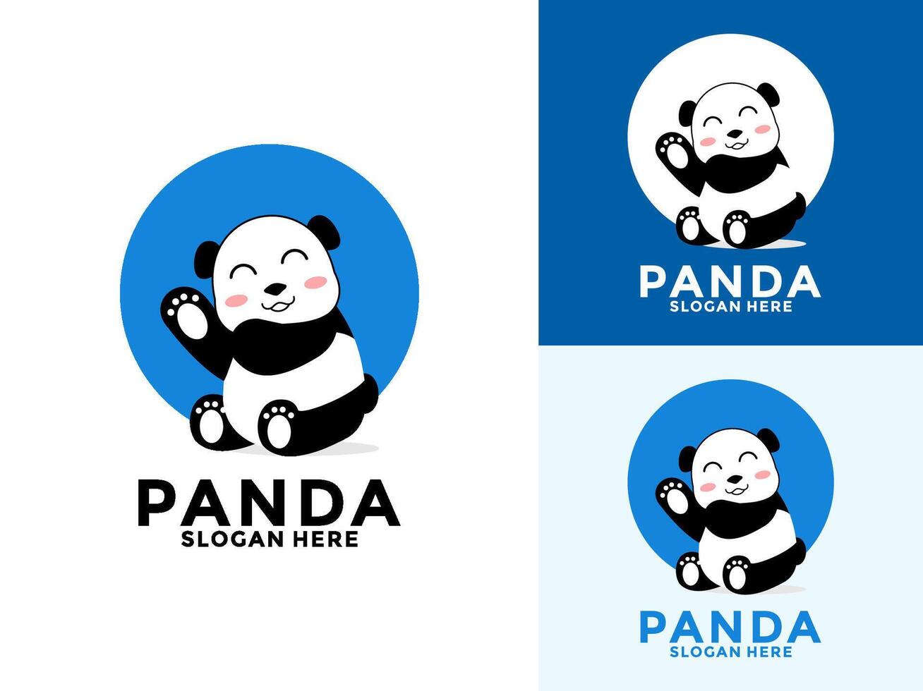 Cute Panda Sitting logo , cartoon panda logo design template vector