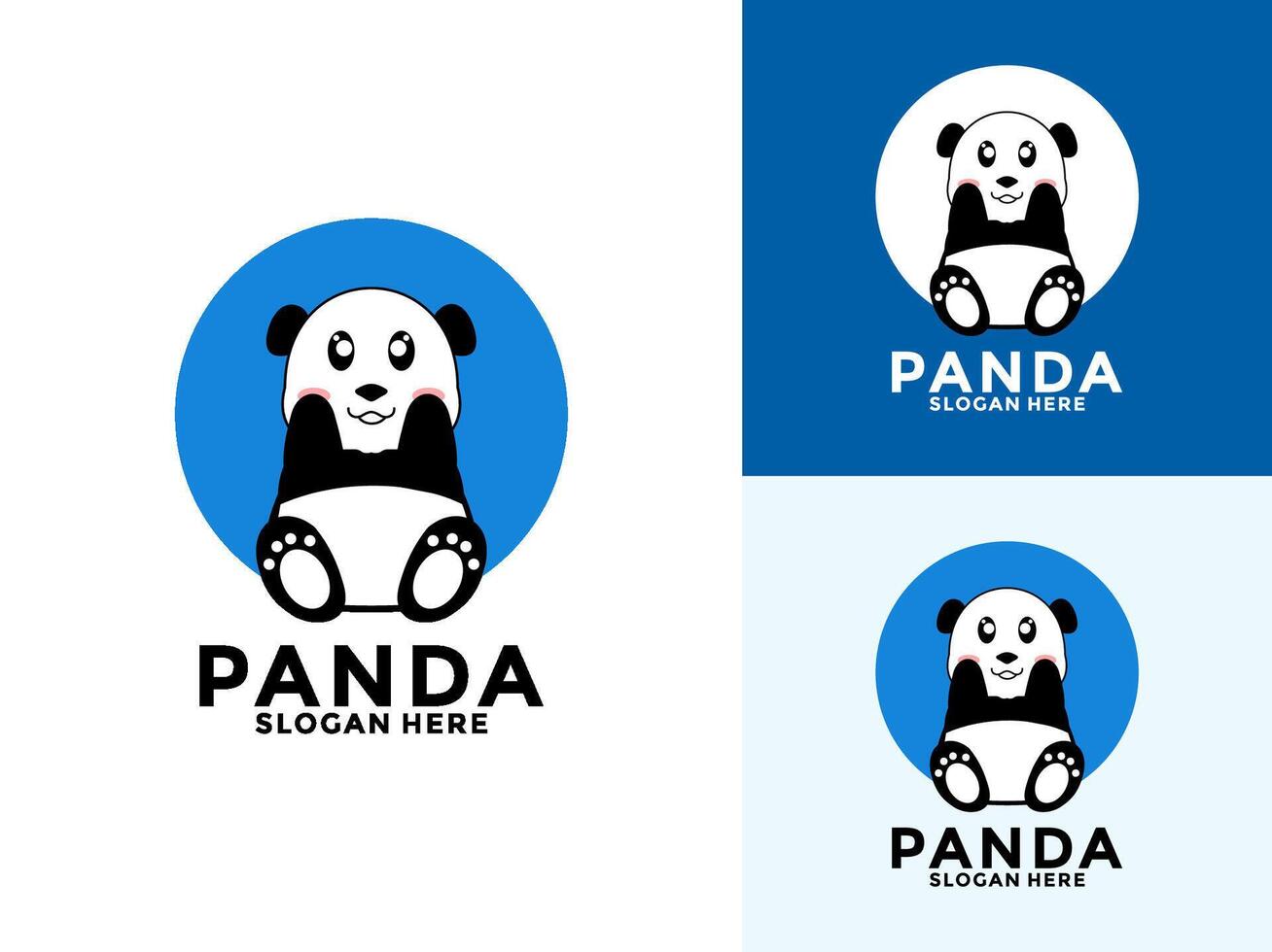Cute Panda Sitting logo , cartoon panda logo design template vector