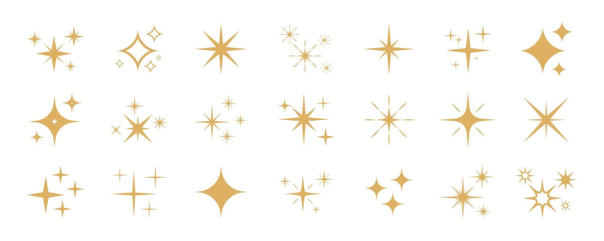 Gold sparkle stars icon collection. Set of golden star icons in different style web elements. Shiny twinkle yellow stars for decoration vector