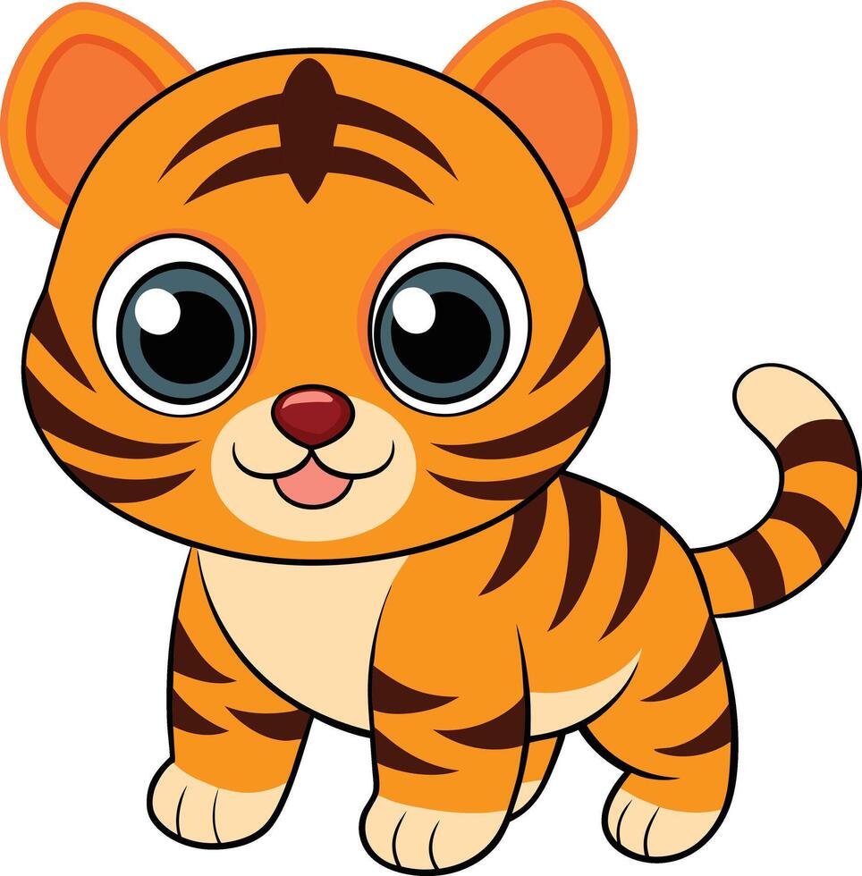 Cute and happy baby tiger front view illustration design vector