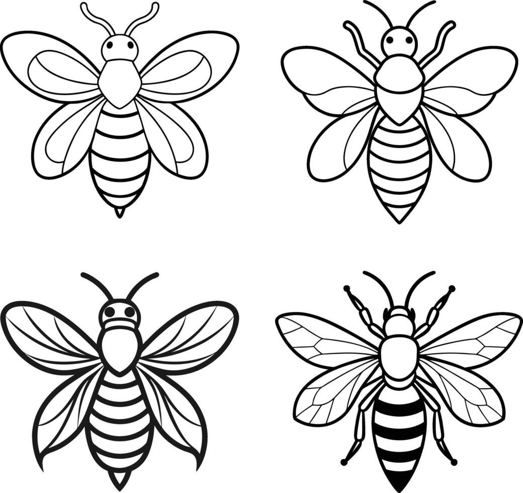 The bee outline set with smooth line art vector